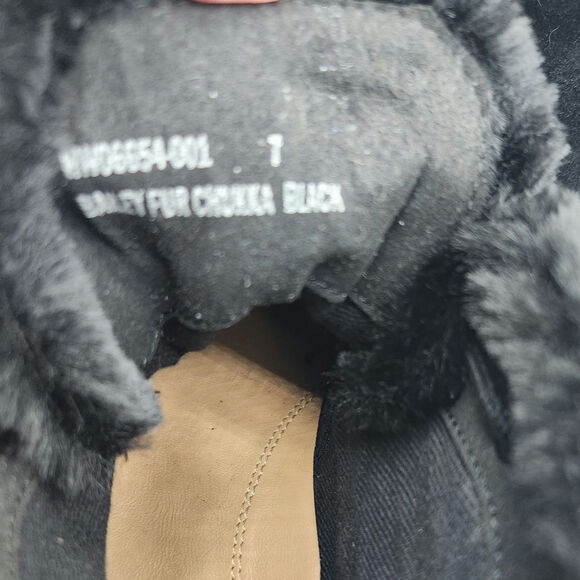 Black Suede Ankle Boots with Faux Fur Trim, Lace-Up Closure - Picture 5 of 15